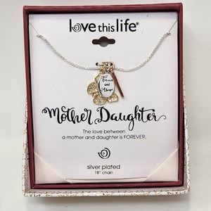 Love This Life Mother Daughter Butterfly Charm Chain Necklace Silver Plated New